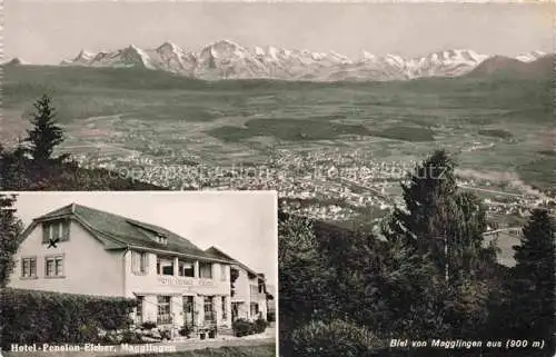 AK / Ansichtskarte Biel_Bienne_BE Panorama Blick von Magglingen aus Hotel Pension Eicher 