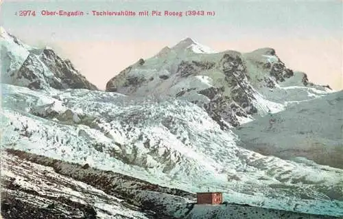 AK / Ansichtskarte Pontresina_GR Tschiervahuette mit Piz Roseg Berghaus Berninagruppe 