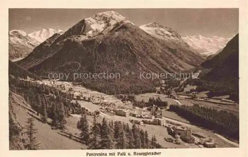 AK / Ansichtskarte Pontresina_GR Panorama Blick gegen Palue und Roseggletscher Berninagruppe 