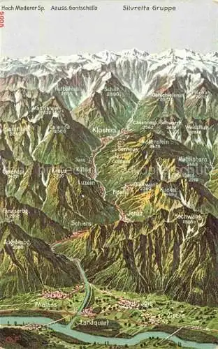 AK / Ansichtskarte Landquart_GR und Umgebung Silvretta Gruppe Panoramakarte aus der Vogelperspektive 