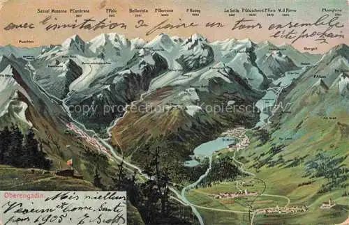 AK / Ansichtskarte Oberengadin_GR St. Moritz und Umgebung Alpenpanorama Kuenstlerkarte Oberengadin GR