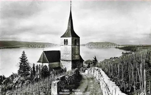 AK / Ansichtskarte Ligerz_Bielersee_BE Panorama Kirche Weinberge Bielersee 