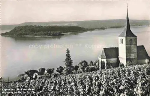 AK / Ansichtskarte Ligerz_Bielersee_BE Panorama Blick auf St. Petersinsel Bielersee Kirche 