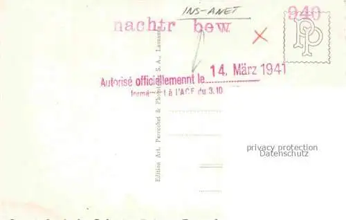 AK / Ansichtskarte Ins Anet_Erlach_BE Generalansicht Panorama Pruefstempel 