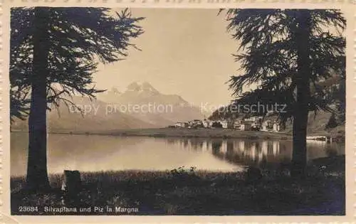 AK / Ansichtskarte Silvaplana_GR Partie am See mit Blick gegen Piz la Margna Berninagruppe Silvaplana_GR