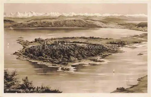 AK / Ansichtskarte Erlach_Bielersee_BE Panorama St. Petersinsel Ile de St. Pierre Alpen Kuenstlerkarte 
