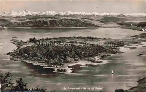 AK / Ansichtskarte Erlach_Bielersee_BE Panorama St. Petersinsel Ile de St. Pierre Alpen Kuenstlerkarte 