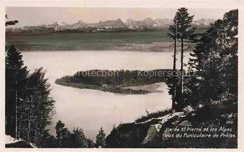 AK / Ansichtskarte Erlach_Bielersee_BE Panorama St. Petersinsel Ile de Saint Pierre Alpen 