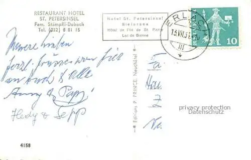 AK / Ansichtskarte Erlach_Bielersee_BE St. Petersinsel Hotel Restaurant Schwaene Alpen 