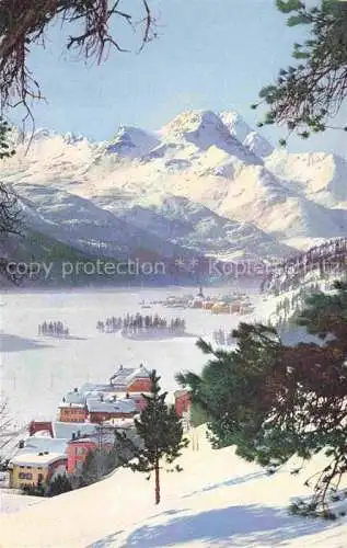 AK / Ansichtskarte Campfer_St_Moritz_GR Winterpanorama mit Silvaplana Pizzo della Margna Photochromie Serie 217 Nr. 3582 Campfer_St_Moritz_GR