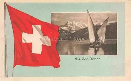 AK / Ansichtskarte Lac_Leman_Genfersee_GE Au Lac Voilier Alpes Segelboot Alpen Schweizer Flagge 