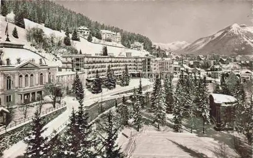 AK / Ansichtskarte DAVOS_GR Grand Hotel und Belvedere mit Englisch Viertel Winterpanorama Davos_GR