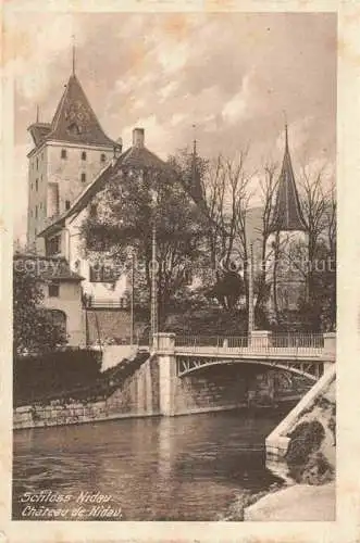 AK / Ansichtskarte Nidau_Bielersee_Lac_de_Bienne_BE Partie am Fluss Blick zum Schloss 