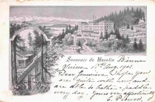 AK / Ansichtskarte Macolin_sur_Bienne_Biel_BE Drahtseilbahn Hotel Alpenkette 