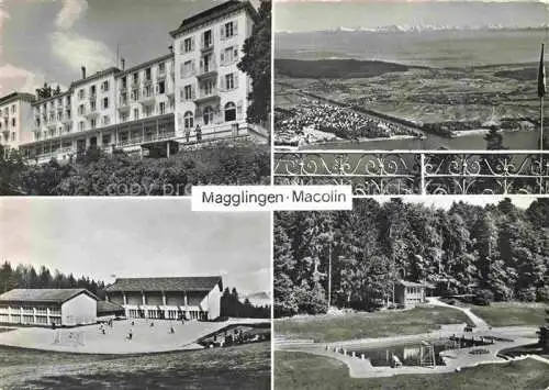 AK / Ansichtskarte Magglingen Turn  und Sportschule Panorama Blick auf Bielersee und Alpen Magglingen
