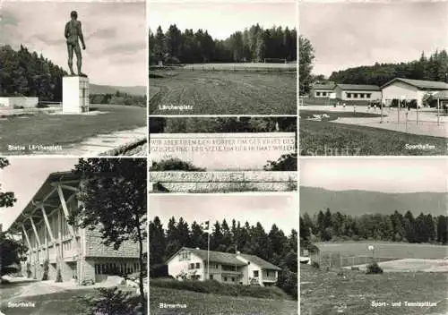 AK / Ansichtskarte Magglingen Turn  und Sportschule Statue Laerchenplatz Sporthallen Baernerhus Tennisplaetze Magglingen
