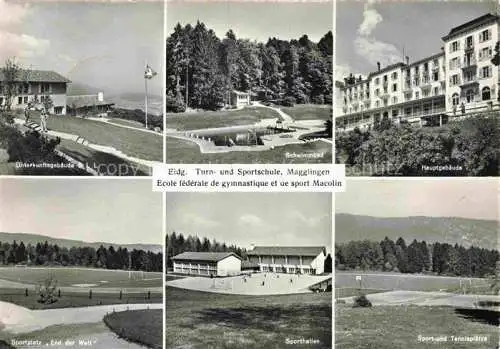 AK / Ansichtskarte Magglingen Turn  und Sportschule Unterkunftsgebaeude Schwimmbad Hauptgebaeude Sportplatz Sporthallen Tennisplaetze Magglingen
