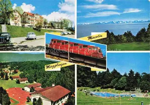 AK / Ansichtskarte Magglingen Teilansichten Turn  und Sportschule Schwimmbad Zahnradbahn Panorama Blick gegen die Berner Alpen Magglingen
