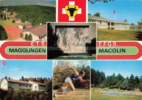 AK / Ansichtskarte Magglingen Turn  und Sportschule Tennisplaetze Laufbahn Schwimmbad Magglingen