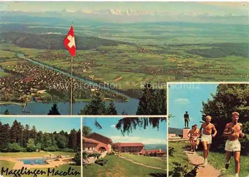 AK / Ansichtskarte Magglingen Panorama Blick auf Biel und Berner Alpen Turn  und Sportschule Magglingen