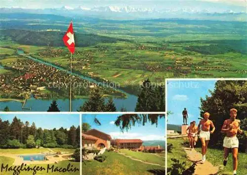 AK / Ansichtskarte Magglingen Panorama Blick auf Biel und Berner Alpen Turn  und Sportschule Magglingen