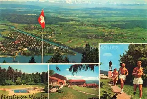 AK / Ansichtskarte Magglingen Turn  und Sportschule Panorama Blick auf Bielersee und Berner Alpen Magglingen
