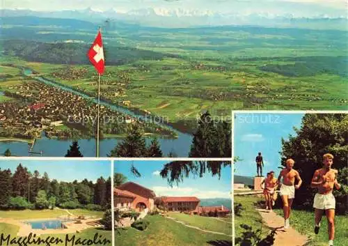 AK / Ansichtskarte Magglingen Turn  und Sportschule Panorama Blick auf Bielersee und Berner Alpen Magglingen