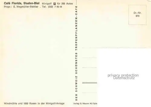 AK / Ansichtskarte Studen_Biel BIENNE_BE Cafe Florida Windmuehle Rosengarten Minigolf Anlage 
