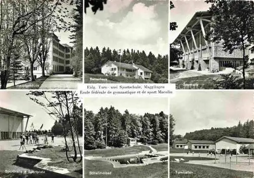 AK / Ansichtskarte Magglingen Turn  und Sportschule Hauptgebaeude Bernerhaus Sporthalle Sportplatz Schwimmbad Turnhallen Magglingen