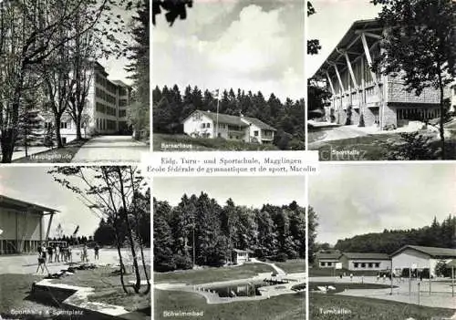AK / Ansichtskarte Magglingen Turn  und Sportschule Hauptgebaeude Bernerhaus Sporthalle Sportplatz Schwimmbad Turnhallen Magglingen