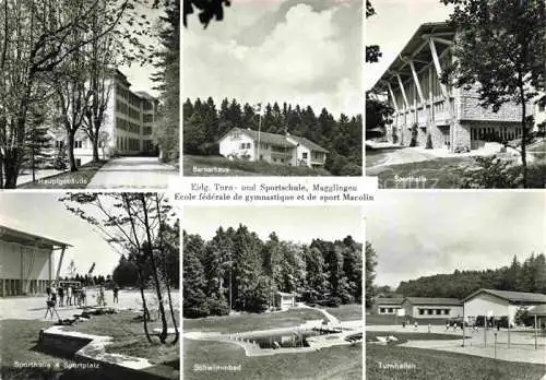 AK / Ansichtskarte Magglingen Turn  und Sportschule Hauptgebaeude Bernerhaus Sporthalle Sportplatz Schwimmbad Turnhallen Magglingen