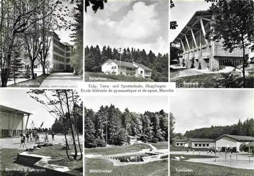AK / Ansichtskarte Magglingen Turn  und Sportschule Hauptgebaeude Bernerhaus Sporthalle Sportplatz Schwimmbad Turnhallen Magglingen