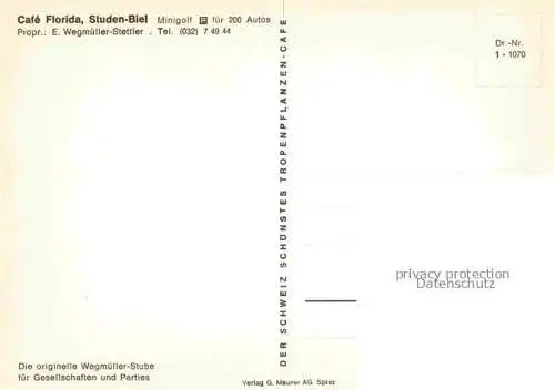 AK / Ansichtskarte Studen_Biel BIENNE_BE Cafe Florida Wegmueller Stube 