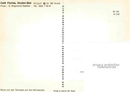 AK / Ansichtskarte Studen_Biel BIENNE_BE Cafe Florida Blick von der Terrasse auf Muehlestube 
