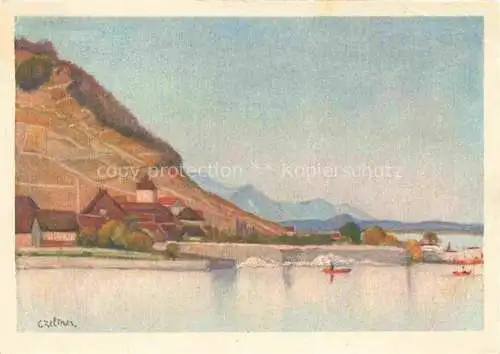AK / Ansichtskarte Twann_Nidau_BE Ansicht vom See aus Kuenstlerkarte 