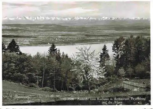 AK / Ansichtskarte Twannberg_Nidau_BE Aussicht vom Kurhaus und Restaurant auf die Alpen 