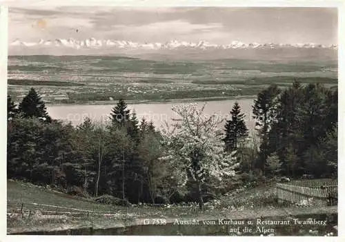 AK / Ansichtskarte Twannberg_Nidau_BE Aussicht vom Kurhaus und Restaurant auf die Alpen 