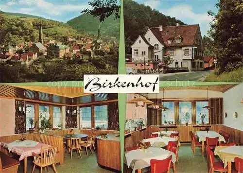 AK / Ansichtskarte Weidenthal Pfalz Gasthof Birkenhof Gastraum Ortsansicht mit Kirchen