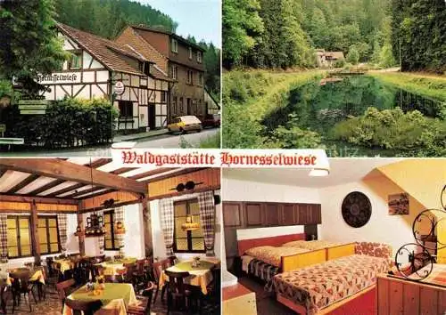 AK / Ansichtskarte Elmstein Rheinland-Pfalz Waldgaststaette Hornessewiese Gastraum Fremdenzimmer Badeweiher