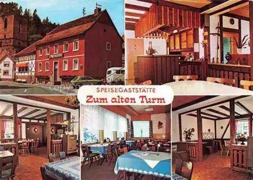 AK / Ansichtskarte Elmstein Rheinland-Pfalz Gaststaette Zum alten Turm Gastraeume Huettendienstausflug