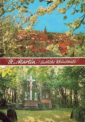 AK / Ansichtskarte St Martin Pfalz Panorama Blick vom Kuckucksweg Wetterkreuz und Odilienbild Baumbluete