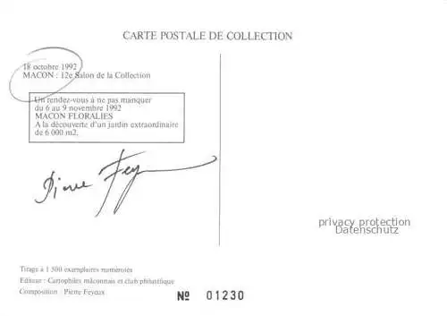 AK / Ansichtskarte Macon_71_Saone et Loire 12eme Salon de la Collection 18 Octobre 1992 Macon Floralies Dessin Kuenstlerkarte 