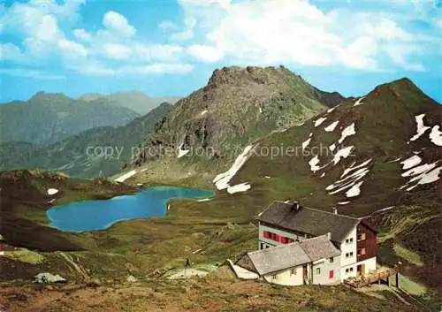 AK / Ansichtskarte Tilisunahuette 2211m Montafon AT Berghuette Blick gegen Seehorn und Tilisunasee Alpenpark Montafon