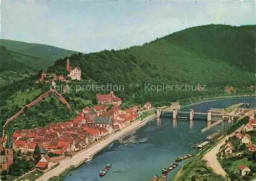 AK / Ansichtskarte Hirschhorn Neckar Hessen Fliegeraufnahme mit Schloss und Neckarpartie
