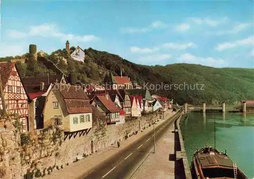 AK / Ansichtskarte Hirschhorn Neckar Hessen Neckarpartie mit Schlossblick