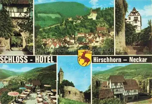 AK / Ansichtskarte Hirschhorn Neckar Hessen Torwaechterhaeuschen Schloss Hotel Panorama Burg Teilansichten