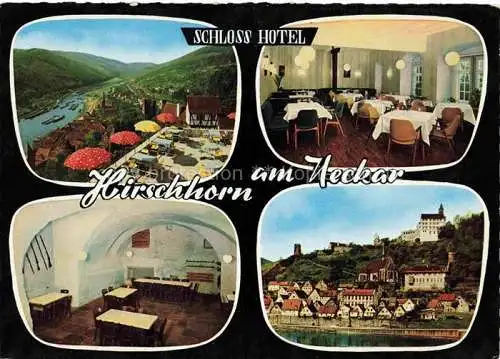 AK / Ansichtskarte Hirschhorn Neckar Hessen Schloss Hotel Terrasse Gastraeume Neckarpartie