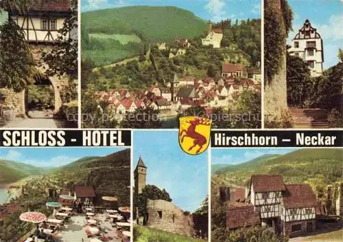 AK / Ansichtskarte Hirschhorn Neckar Hessen Panorama Schloss Hotel Terrasse Burg Torwaechterhaus