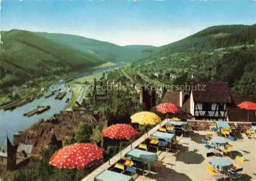 AK / Ansichtskarte Hirschhorn Neckar Hessen Blick von der Schloss Hotel Terrasse auf Burg Hirschhorn und Neckar