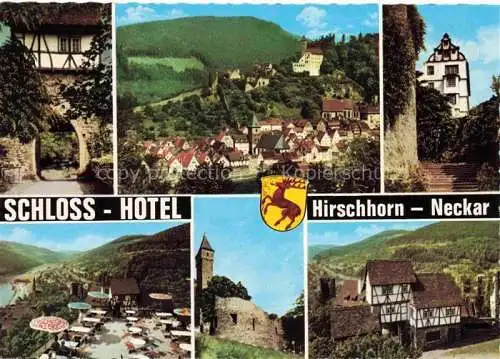AK / Ansichtskarte Hirschhorn Neckar Hessen Torwaechterhaeuschen Schloss Hotel Panorama Burg Teilansichten